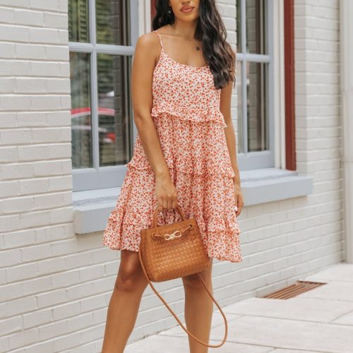 red floral print chiffon babydoll mini dress 173193