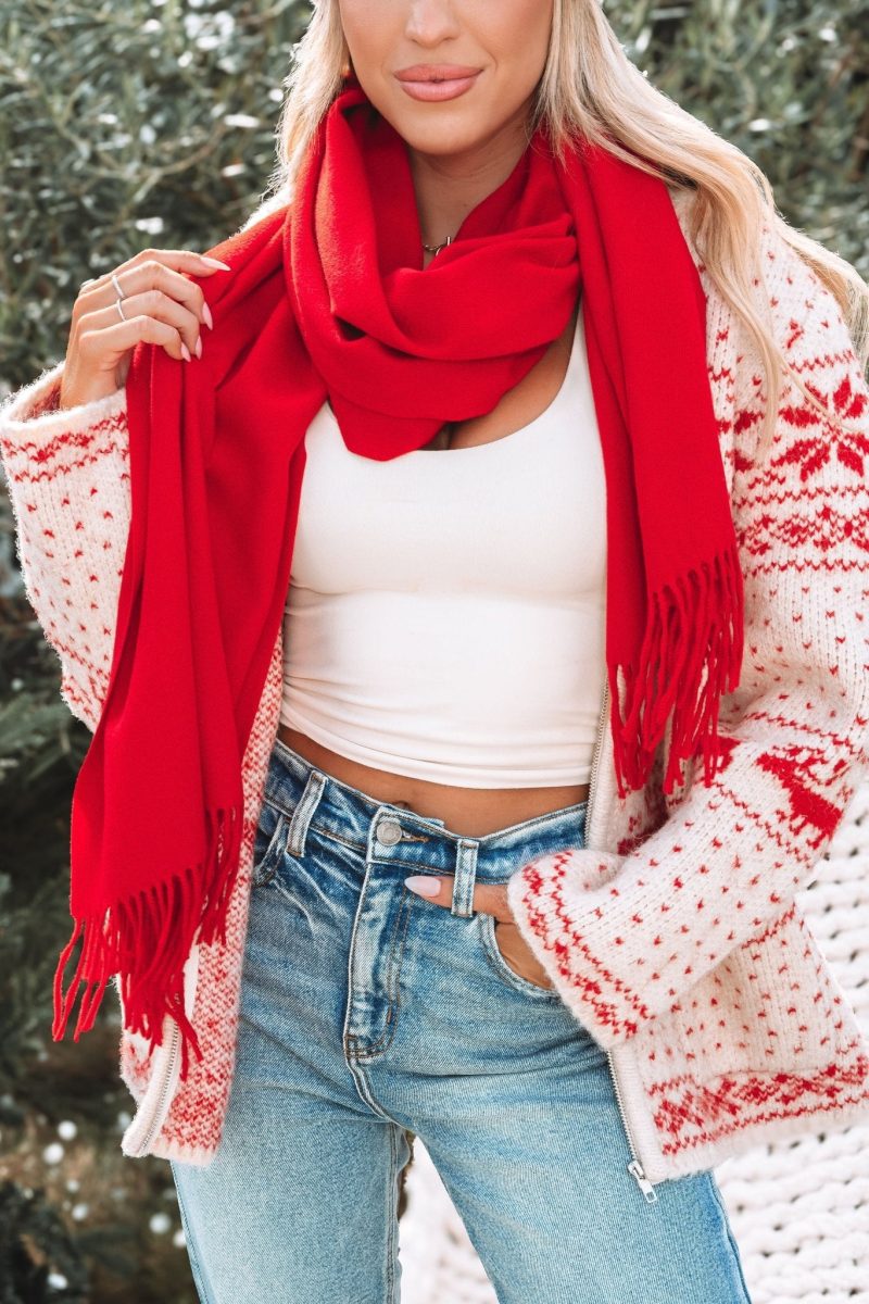 red fringe oblong scarf 118122