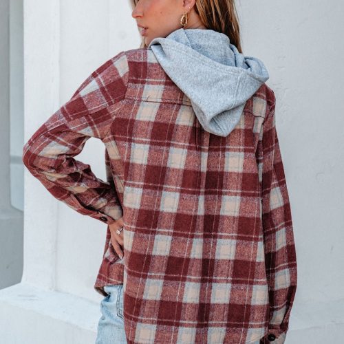 red plaid hooded shacket 818602