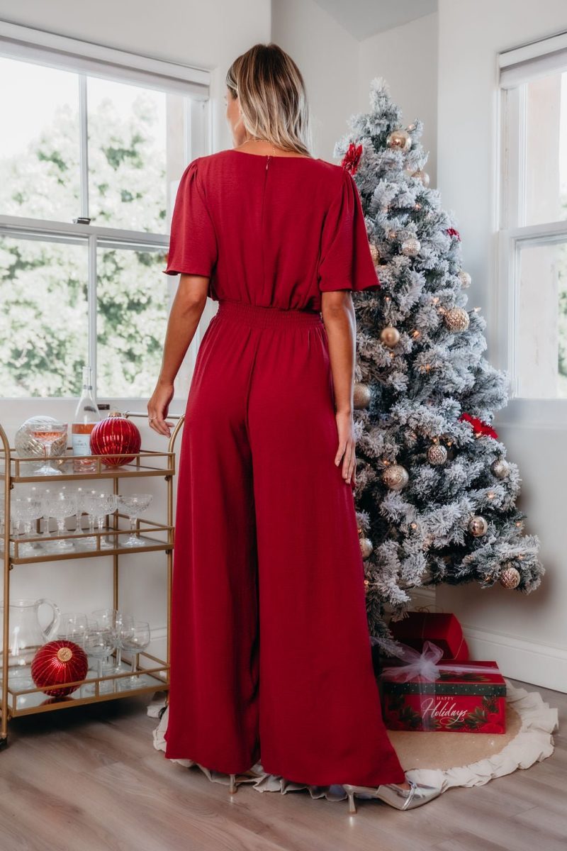 red smocked wide leg jumpsuit pre order 907364