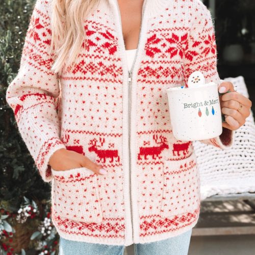 reindeer zip up sweater jacket 222365