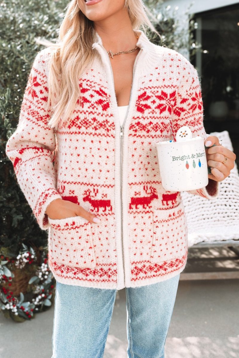 reindeer zip up sweater jacket 222365