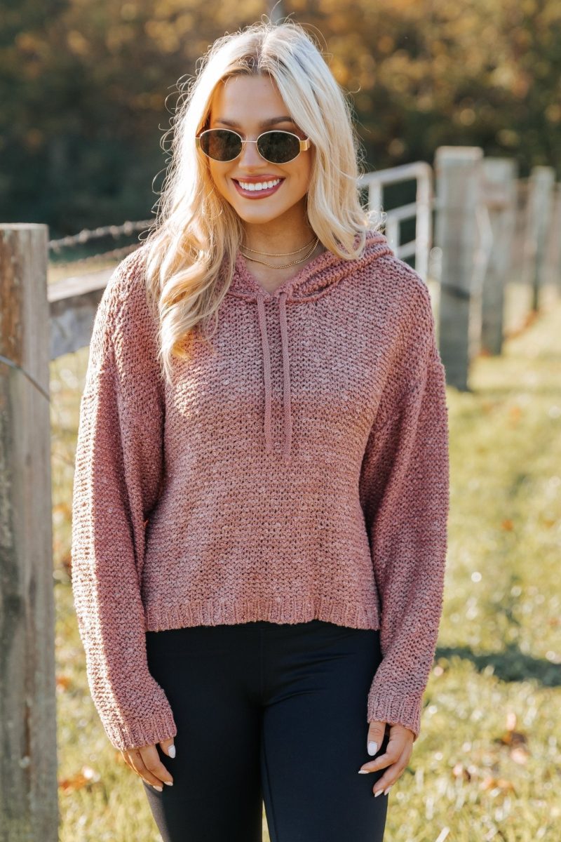 rose textured hooded sweater 179498