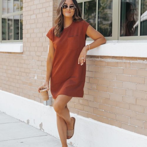 rust cap sleeve textured mini dress 425105