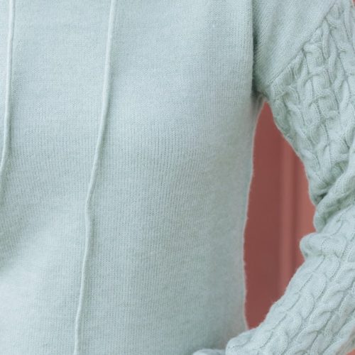 sage cable knit sleeve hooded sweater 254042