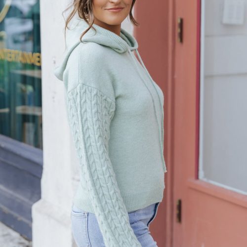 sage cable knit sleeve hooded sweater 636605