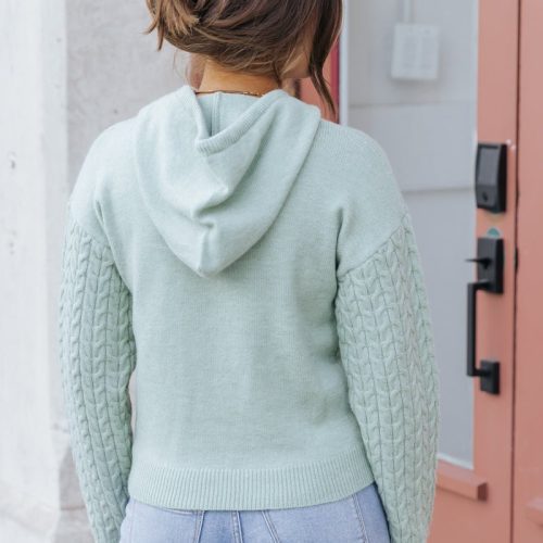 sage cable knit sleeve hooded sweater 640919