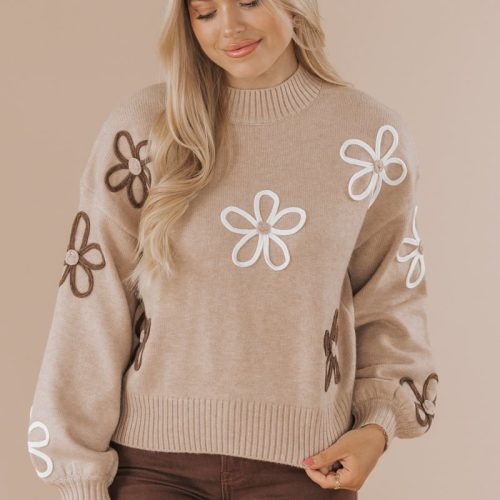 sand floral detail ribbed sweater 387109