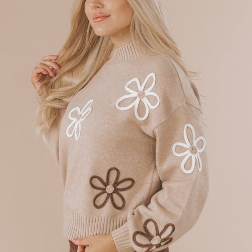 sand floral detail ribbed sweater 820913