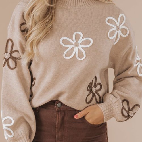 sand floral detail ribbed sweater 838332