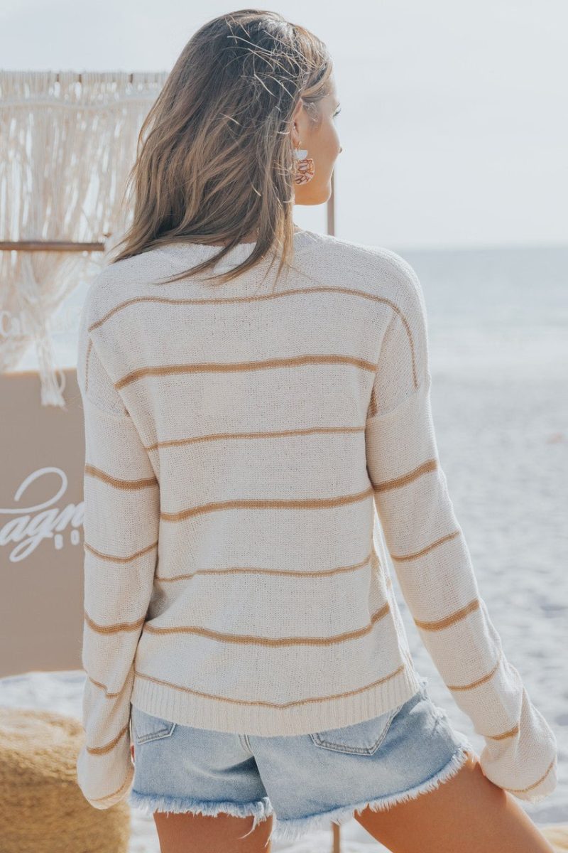 sandy tan pinstripe lightweight sweater 154101