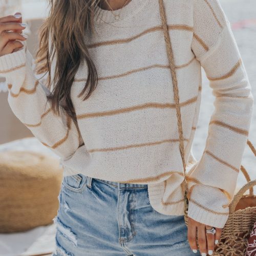 sandy tan pinstripe lightweight sweater 220253