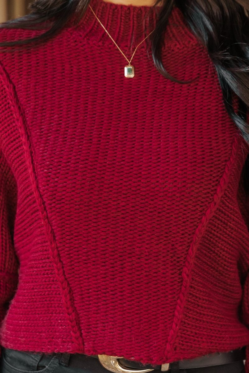 seam detail mock neck sweater wine 250380