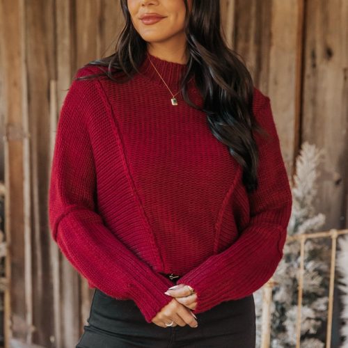 seam detail mock neck sweater wine 448683