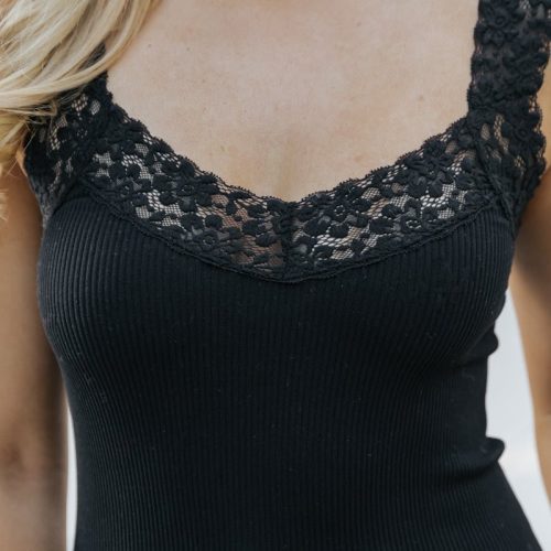 seamless lace trim tank top black 488578