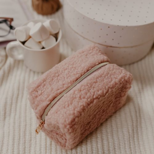 sherpa teddy bear makeup bag pink 986887