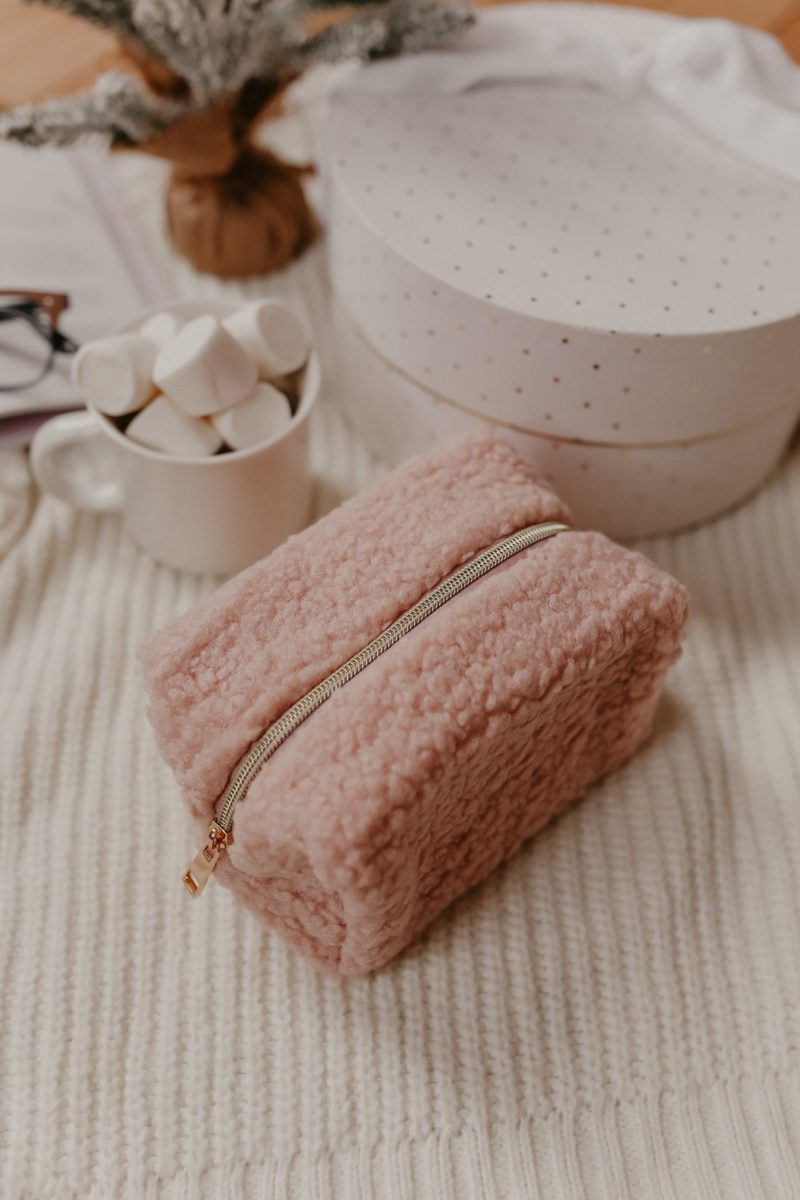 sherpa teddy bear makeup bag pink 986887