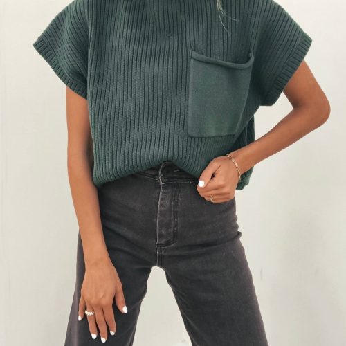 short sleeve mock neck ribbed sweater forest green 887739