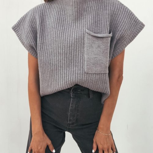 short sleeve mock neck ribbed sweater grey 988403