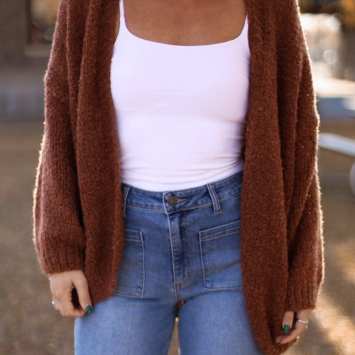 soft brushed open front cardigan brown 578400