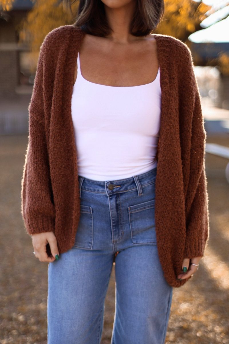 soft brushed open front cardigan brown 578400