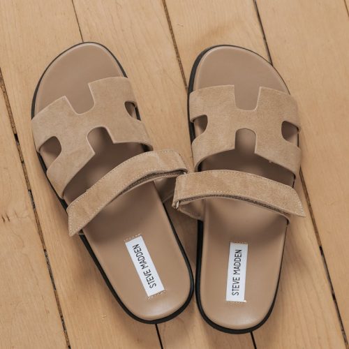 steve madden mayven taupe leather slides 603964