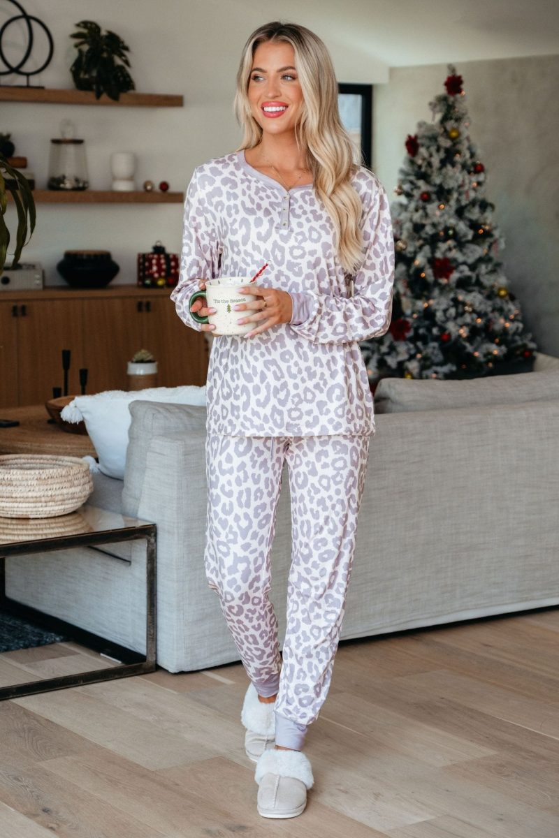 super soft tan leopard print pajama set 299512