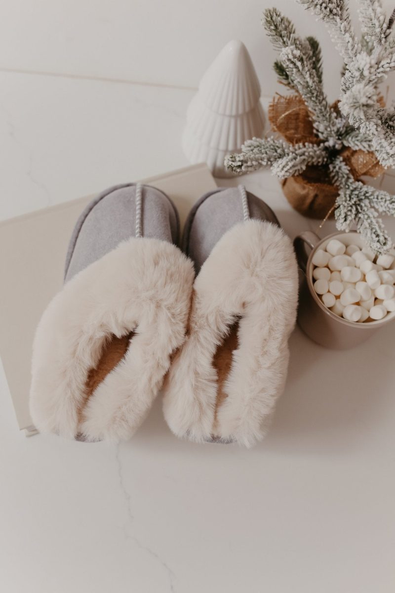 sweet dreams grey faux sheepskin slippers 378434