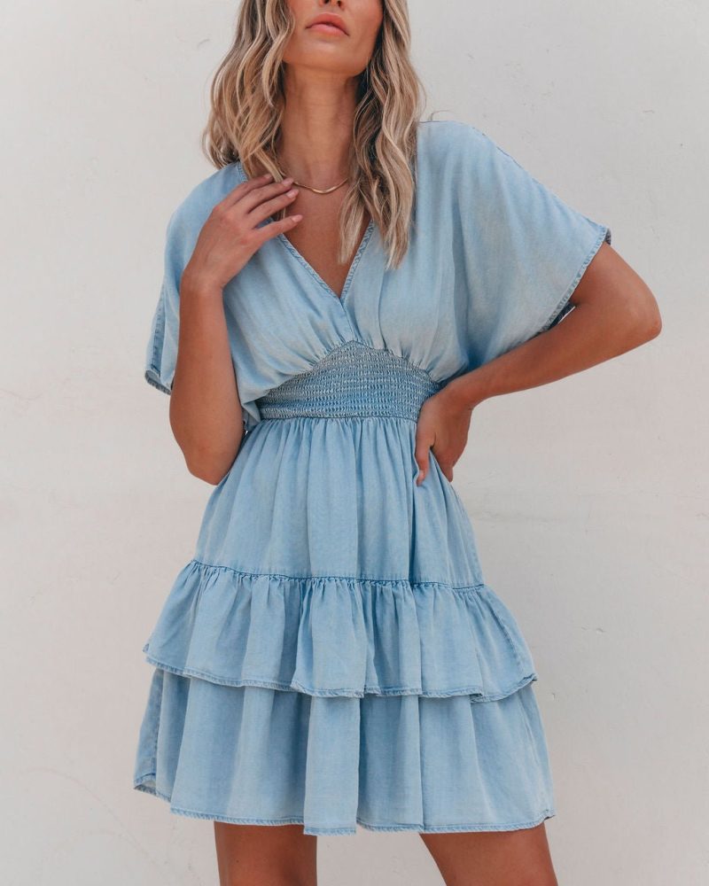 sylvie smock tiered mini dress chambray 618419