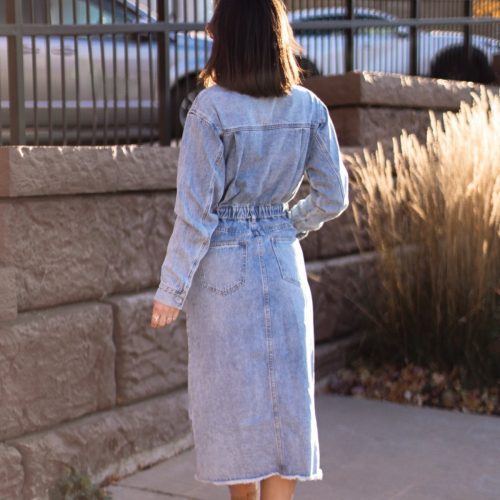 take me out denim utility dress 885458