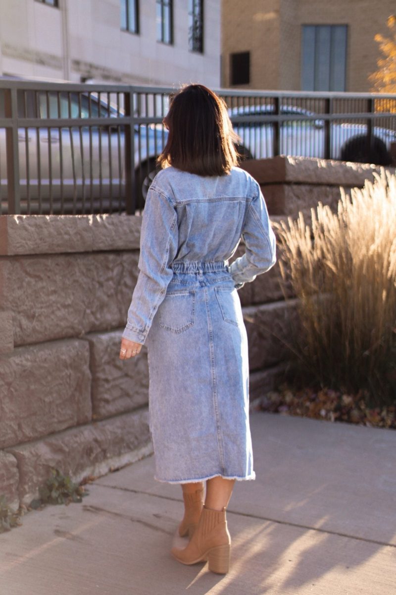 take me out denim utility dress 885458