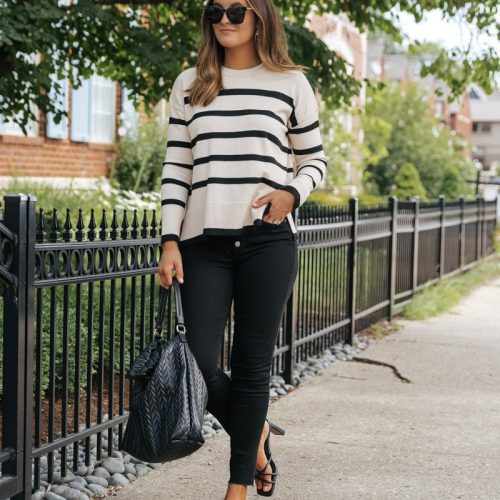 tan and black striped sweater 183978