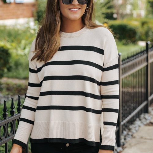 tan and black striped sweater 537039