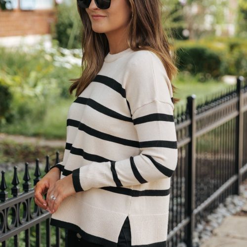 tan and black striped sweater 751335