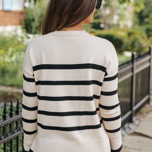 tan and black striped sweater 884963