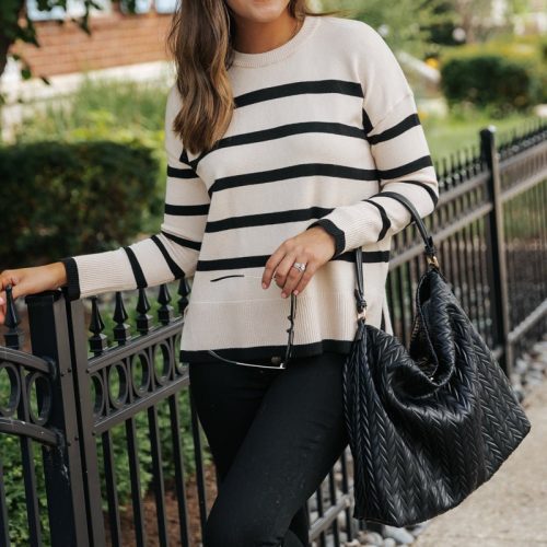 tan and black striped sweater 980464