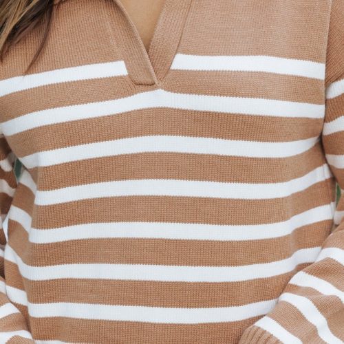 tan and cream striped pullover sweater 813641