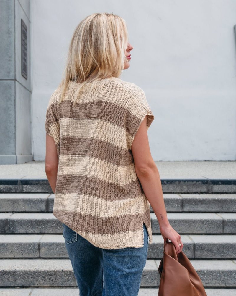 tan and mocha striped pullover sweater 176676