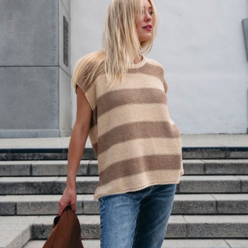 tan and mocha striped pullover sweater 180316