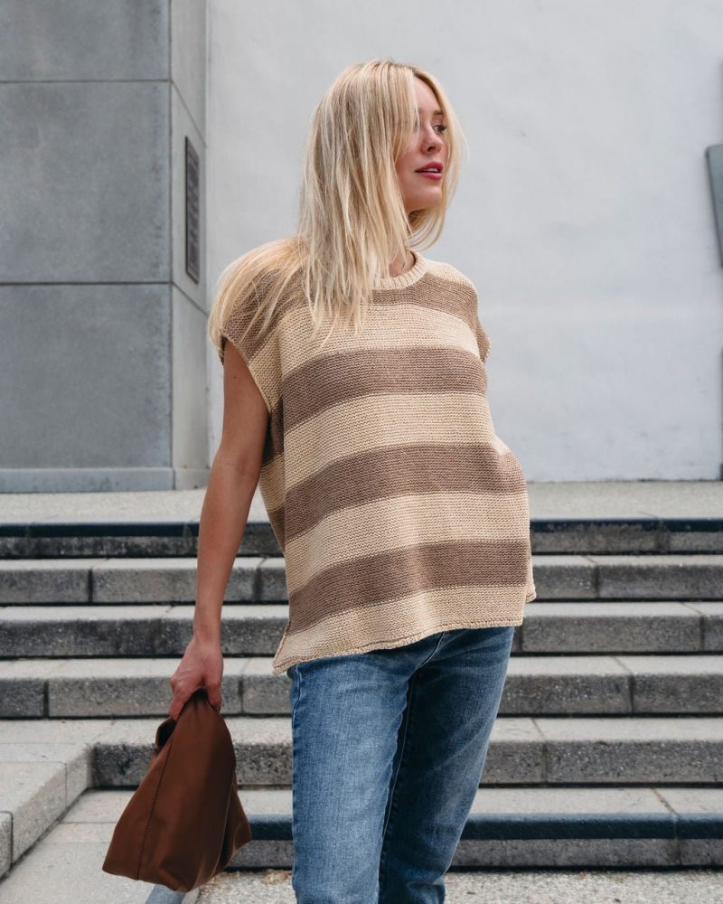 tan and mocha striped pullover sweater 180316