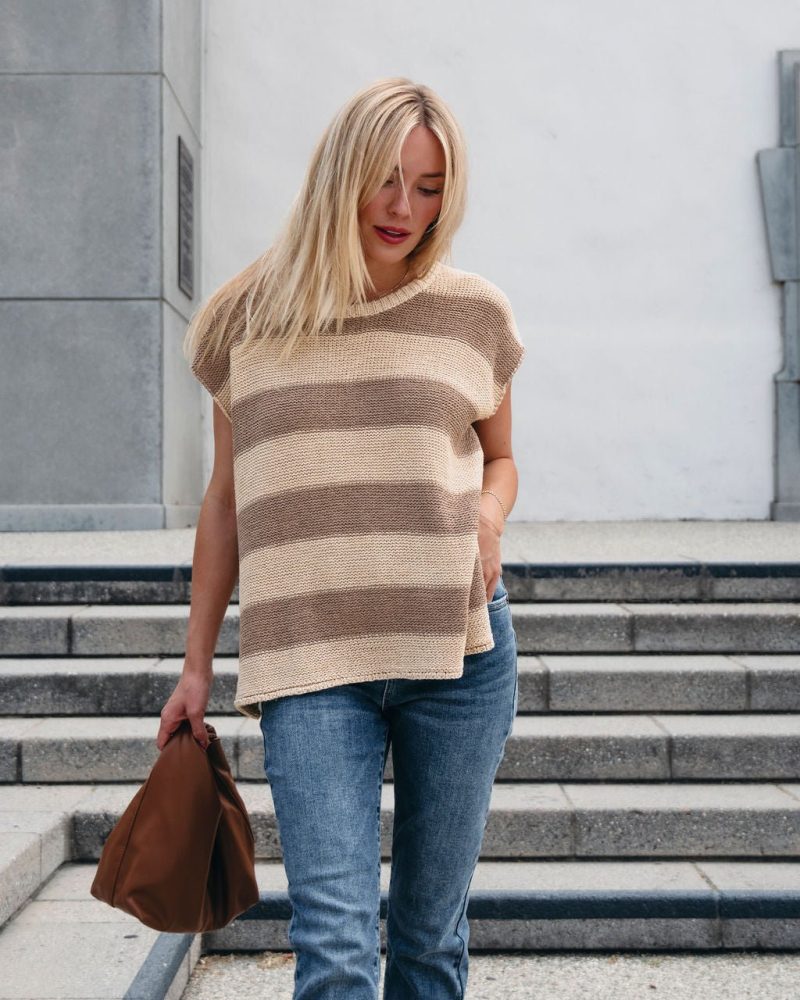 tan and mocha striped pullover sweater 362199