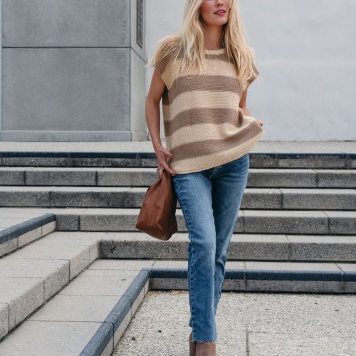 tan and mocha striped pullover sweater 659560