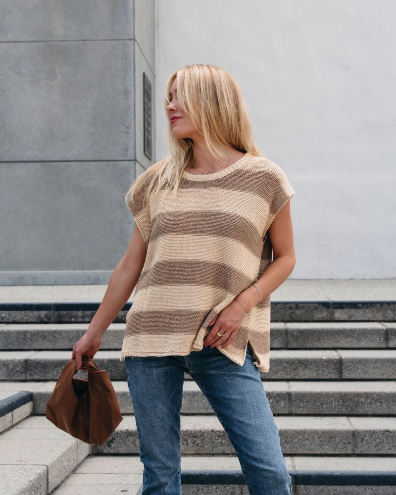 tan and mocha striped pullover sweater 686191