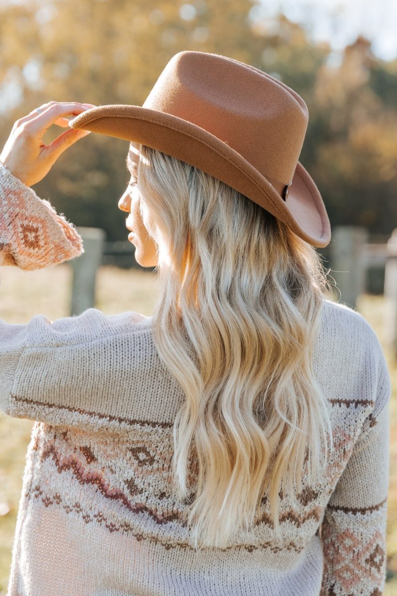 tan faux suede belted cowboy hat 166779