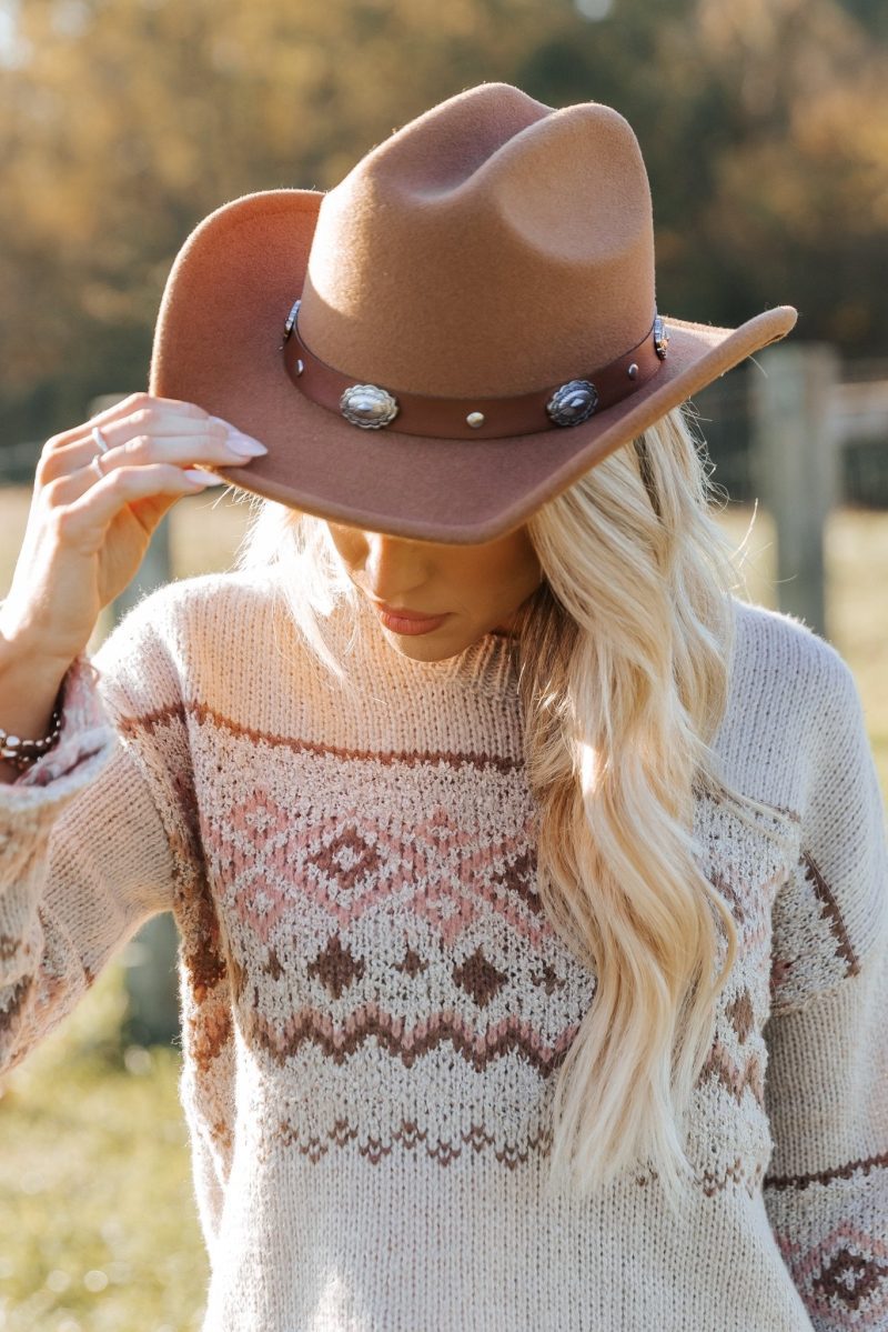 tan faux suede belted cowboy hat 733656