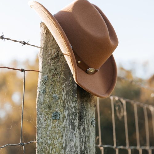 tan faux suede belted cowboy hat 799569