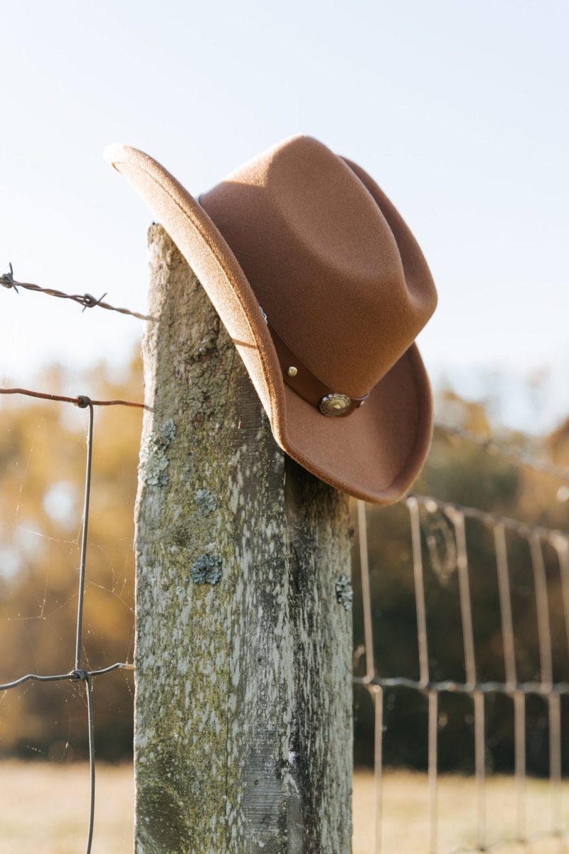 tan faux suede belted cowboy hat 799569