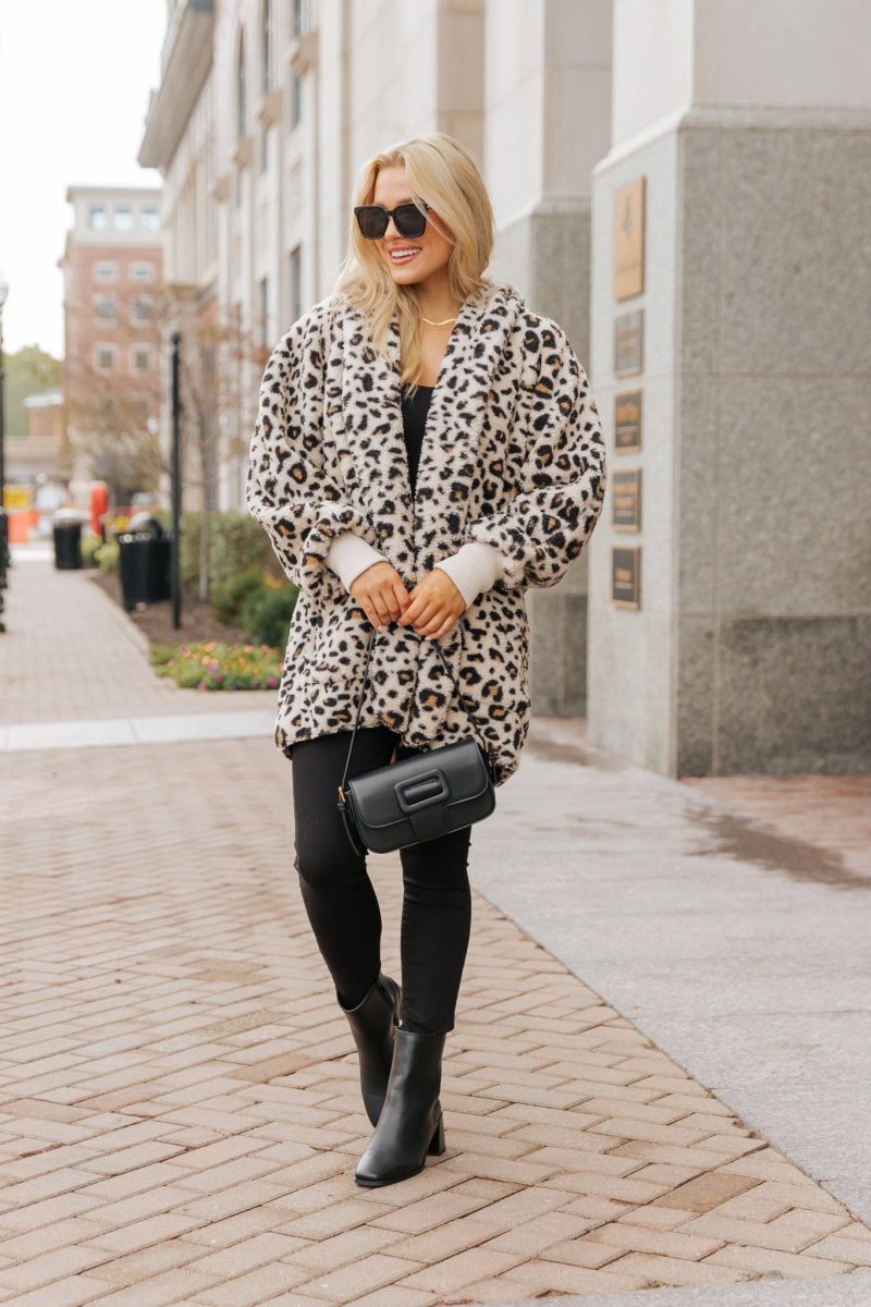 tan leopard print fur hooded jacket 320001