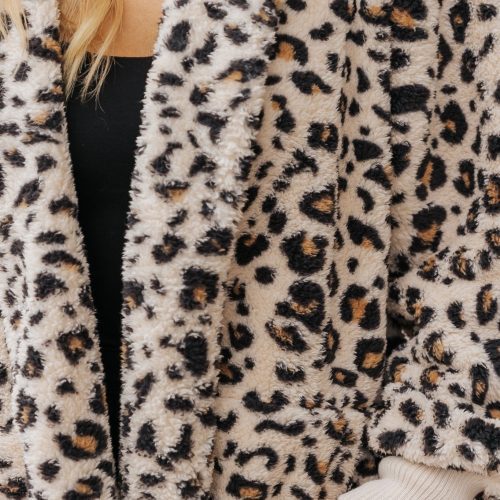 tan leopard print fur hooded jacket 466124