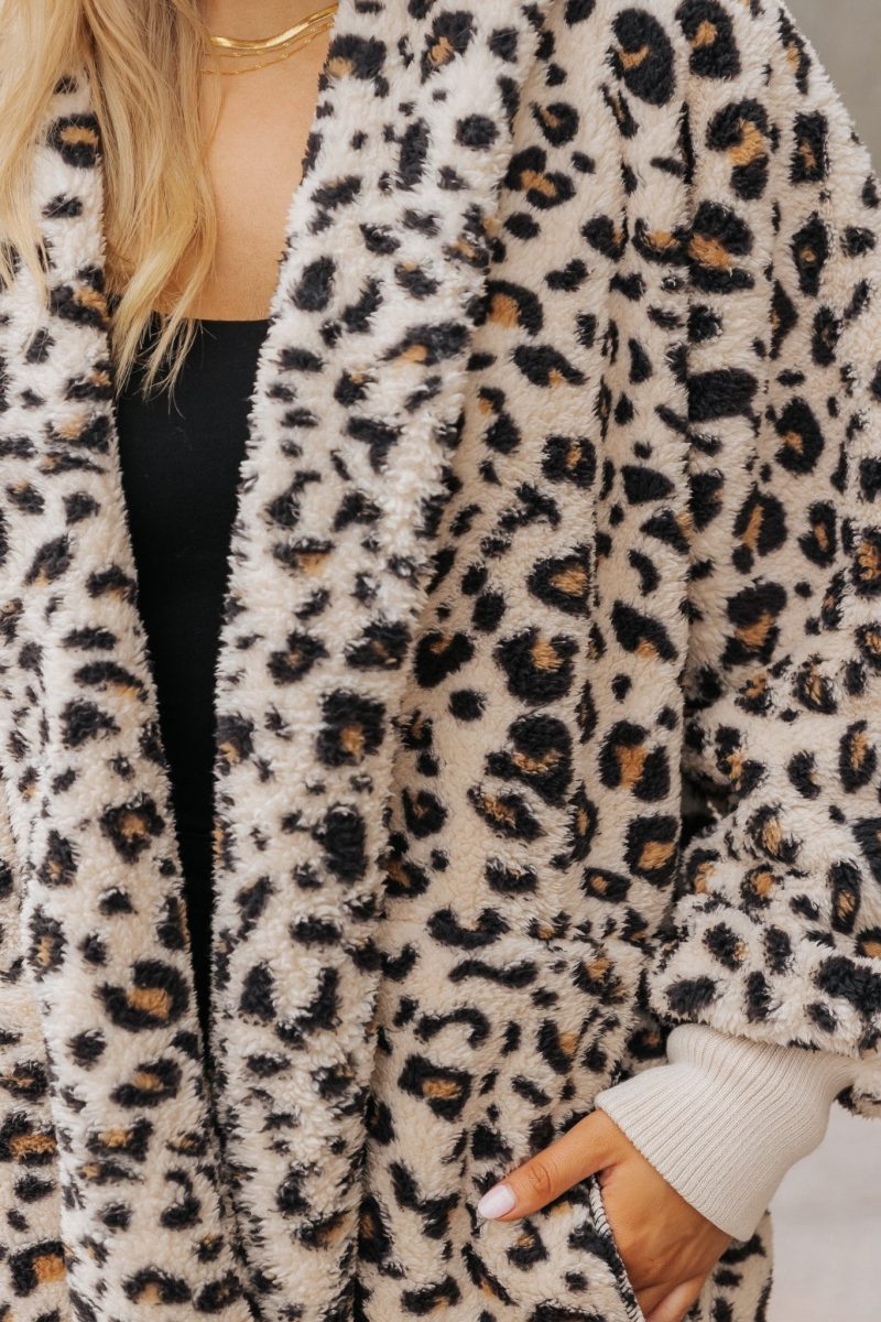 tan leopard print fur hooded jacket 466124